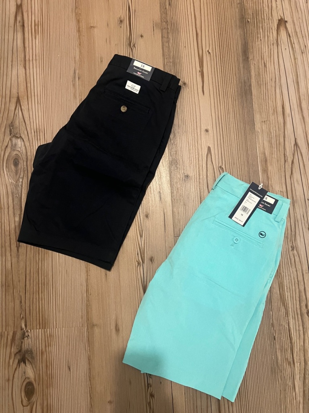 Vineyard Vines Aqua Blue Performance Breaker Shorts and flat front navy blue. 2